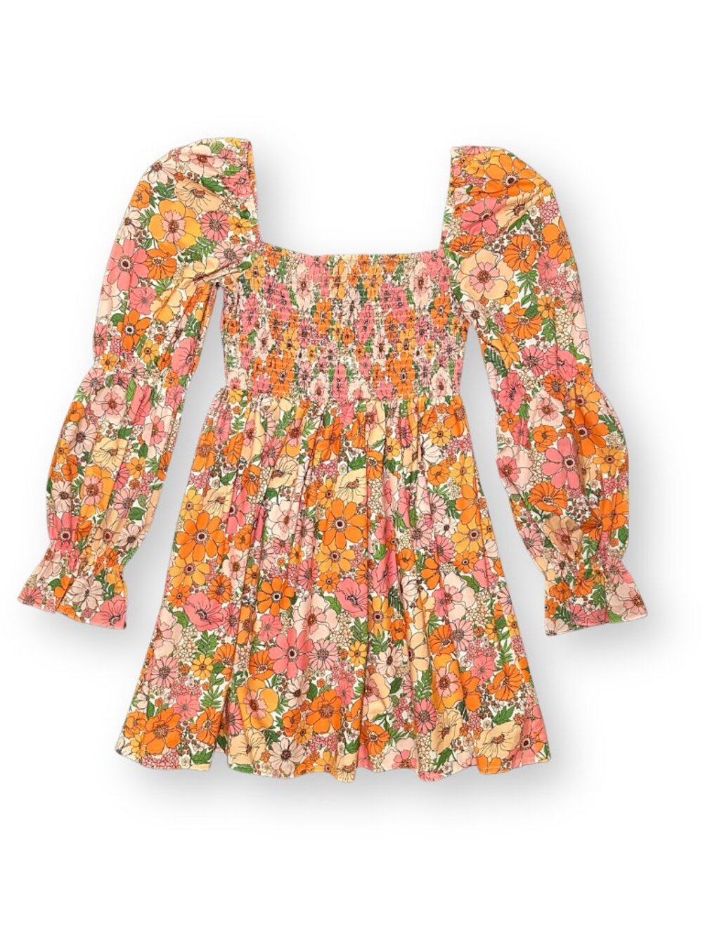 Gianni Bini Floral Smocked Long Sleeve Mini Dress Size Small 100% Cotton - Picture 4 of 6
